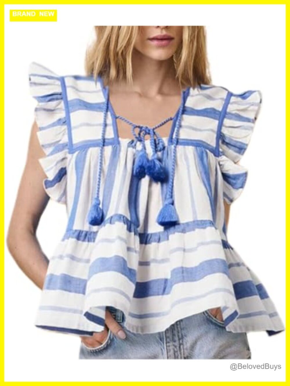 Women Boho Tie Front Peplum Top Floral Print Flowy Fringe Square Neck Ruffle